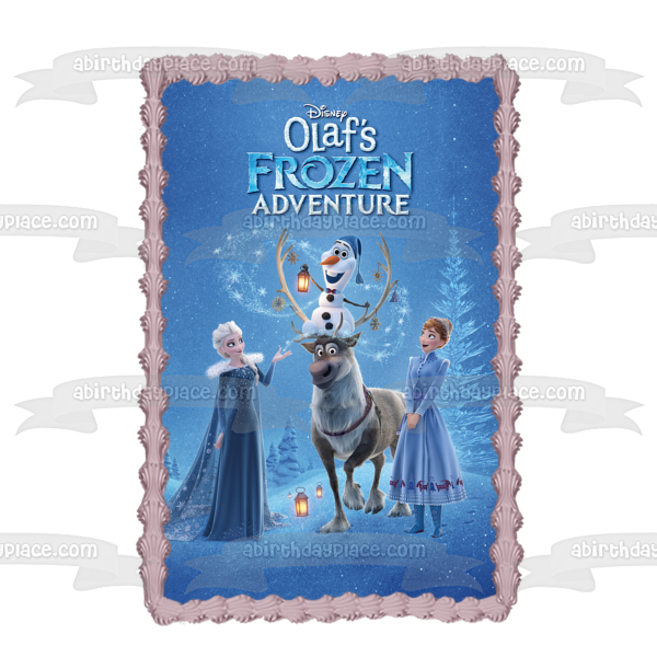 Olaf's Frozen Adventure Anna and Elsa Edible Cake Topper Image ABPID56992
