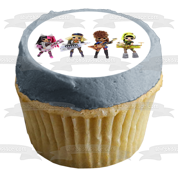 LOL. Surprise O.M.G. Remix Super Surprise Ferocious Bhad Gurl Fame Queen and Metal Chick with Instruments Edible Cake Topper Image ABPID57053