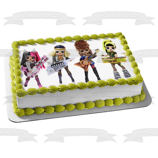 LOL. Surprise O.M.G. Remix Super Surprise Ferocious Bhad Gurl Fame Queen and Metal Chick with Instruments Edible Cake Topper Image ABPID57053