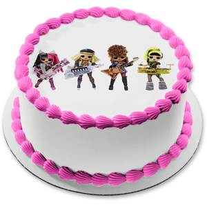 LOL. Surprise O.M.G. Remix Super Surprise Ferocious Bhad Gurl Fame Queen and Metal Chick with Instruments Edible Cake Topper Image ABPID57053