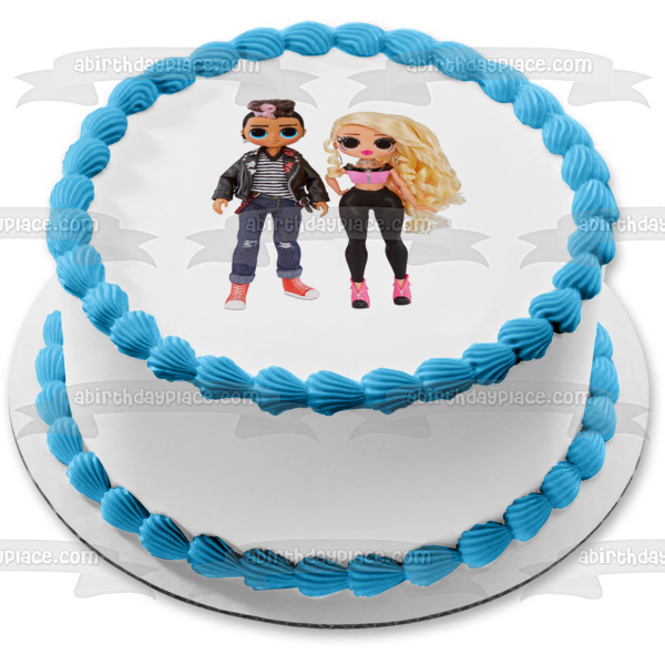 LOL Surprise Omg Movie Magic Fashion Tough Dude and Pink Chick Edible Cake Topper Image ABPID57067