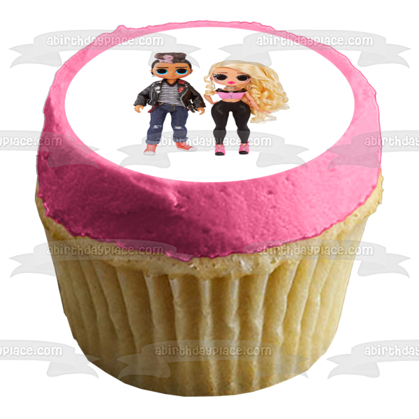 LOL Surprise Omg Movie Magic Fashion Tough Dude and Pink Chick Edible Cake Topper Image ABPID57067