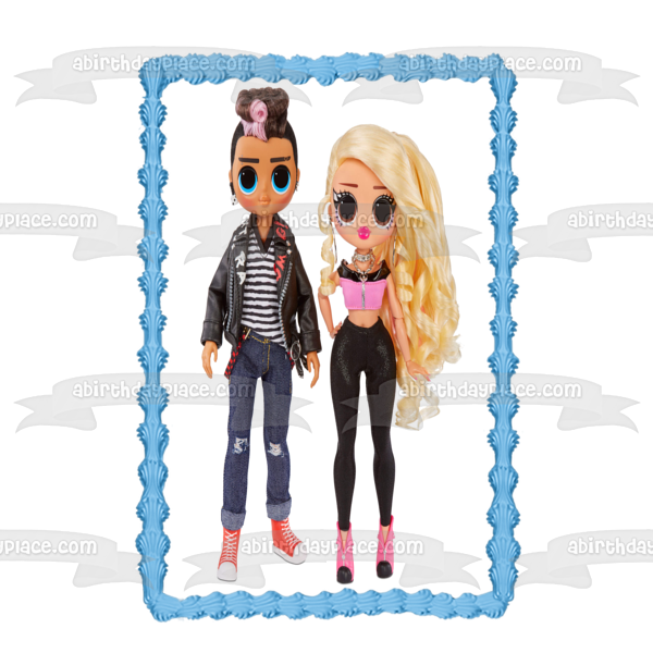 LOL Surprise Omg Movie Magic Fashion Tough Dude and Pink Chick Edible Cake Topper Image ABPID57067