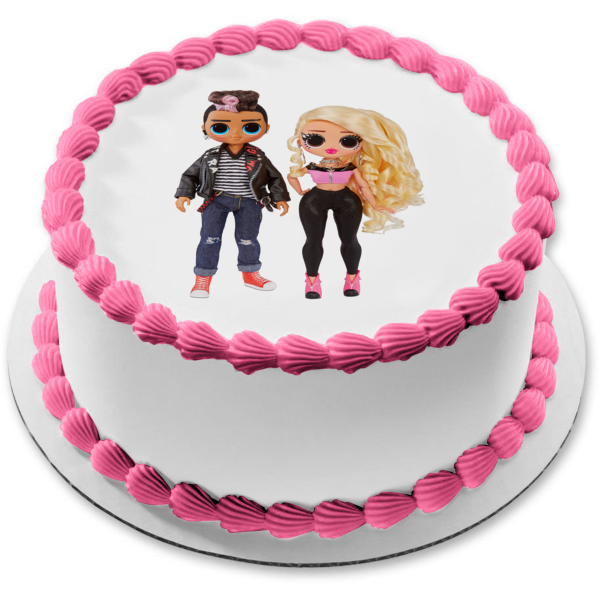 LOL Surprise Omg Movie Magic Fashion Tough Dude and Pink Chick Edible Cake Topper Image ABPID57067
