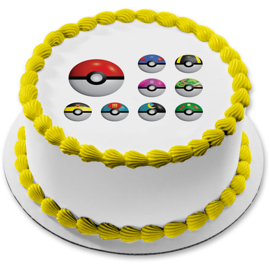 Pokemon Poke Balls Great Ball Ultra Ball y Safari Ball Adorno comestible para tarta Imagen ABPID57147 