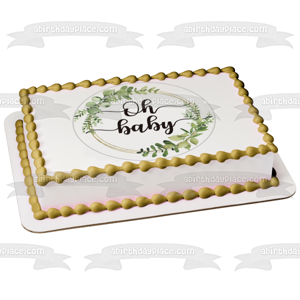 Baby Shower Oh Baby Green Flowers Edible Cake Topper Image ABPID57222