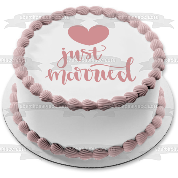 Decoración comestible para tarta con corazón rosa grande, recién casados, día de la boda, imagen ABPID57223 