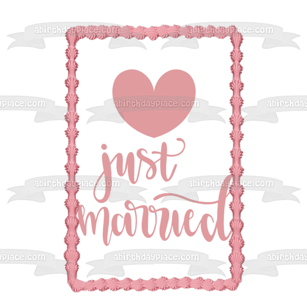 Decoración comestible para tarta con corazón rosa grande, recién casados, día de la boda, imagen ABPID57223 