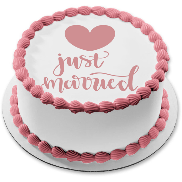 Decoración comestible para tarta con corazón rosa grande, recién casados, día de la boda, imagen ABPID57223 