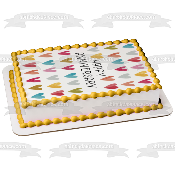 Happy Anniversary Colorful Hearts Edible Cake Topper Image ABPID57228