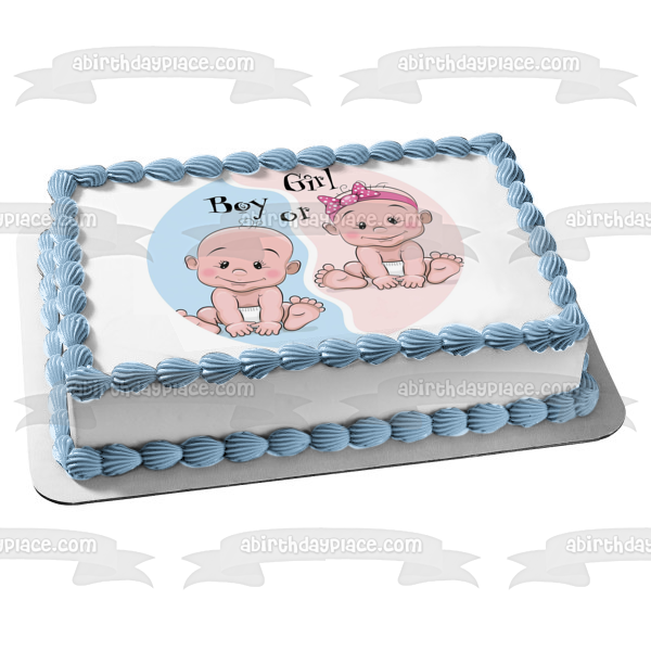 Gender Reveal Party Boy or Girl Edible Cake Topper Image ABPID57213