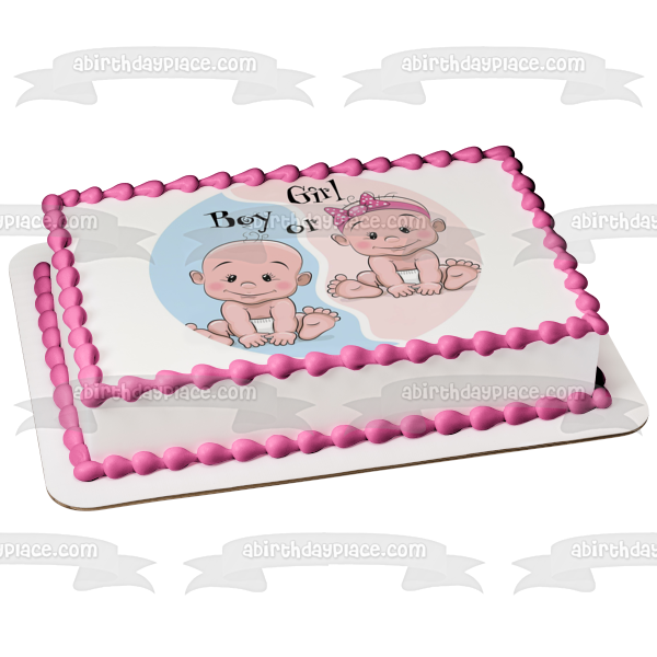 Gender Reveal Party Boy or Girl Edible Cake Topper Image ABPID57213
