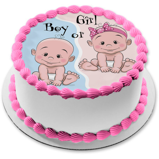 Imagen de adorno comestible para pastel de niño o niña de fiesta de revelación de género ABPID57213 