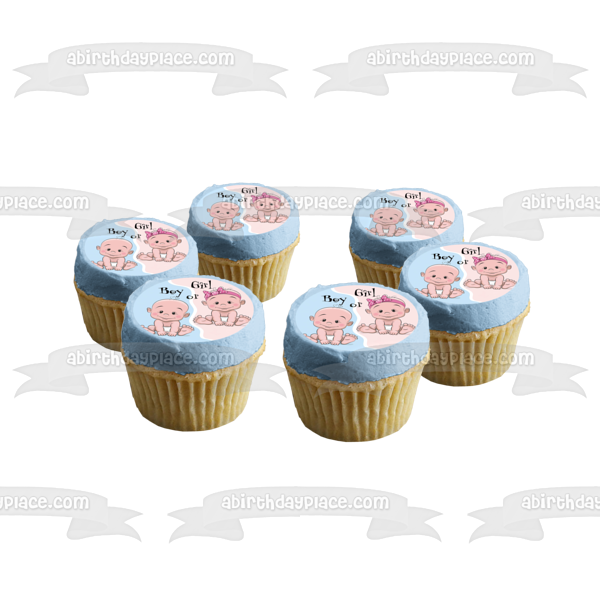 Gender Reveal Party Boy or Girl Edible Cake Topper Image ABPID57213
