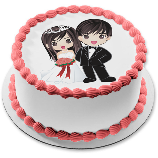 Celebre su boda, novia y novio, adorno comestible para pastel, imagen ABPID57229 