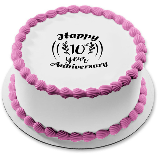 Happy 10 Year Anniversary Edible Cake Topper Image ABPID57216
