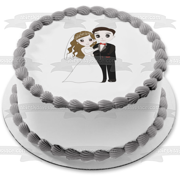 Bride and Groom Wedding Day Illustration Edible Cake Topper Image ABPID57234