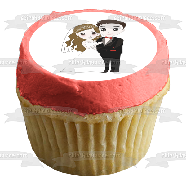 Bride and Groom Wedding Day Illustration Edible Cake Topper Image ABPID57234