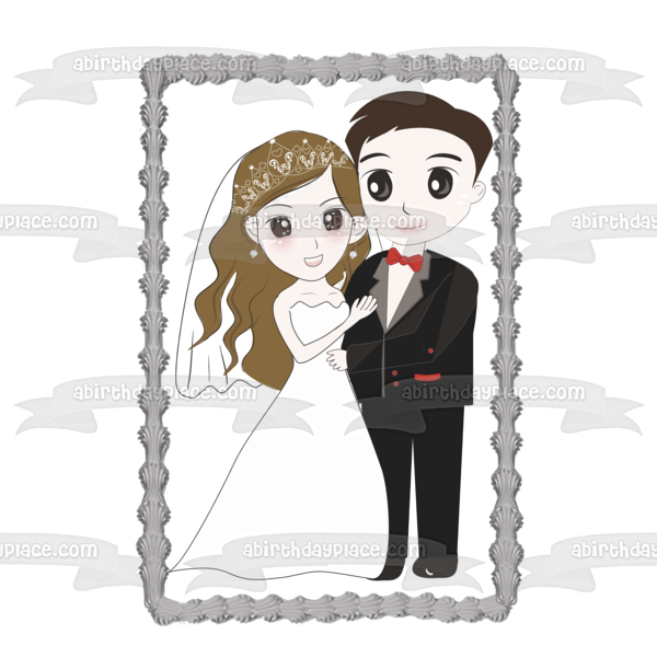 Bride and Groom Wedding Day Illustration Edible Cake Topper Image ABPID57234