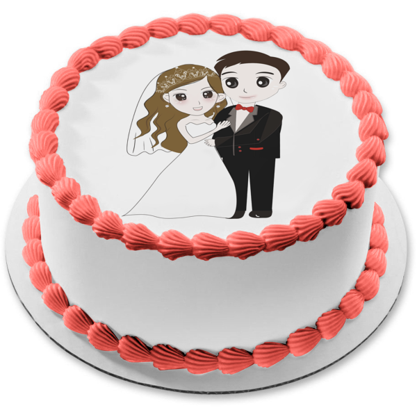 Bride and Groom Wedding Day Illustration Edible Cake Topper Image ABPID57234