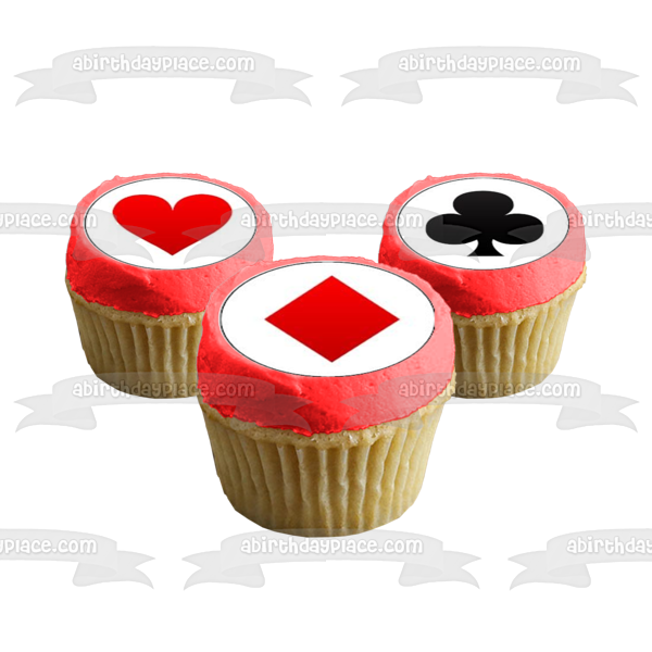 Playing Card Suits Spade Heart Diamond and a  Club Edible Cupcake Topper Images ABPID03571