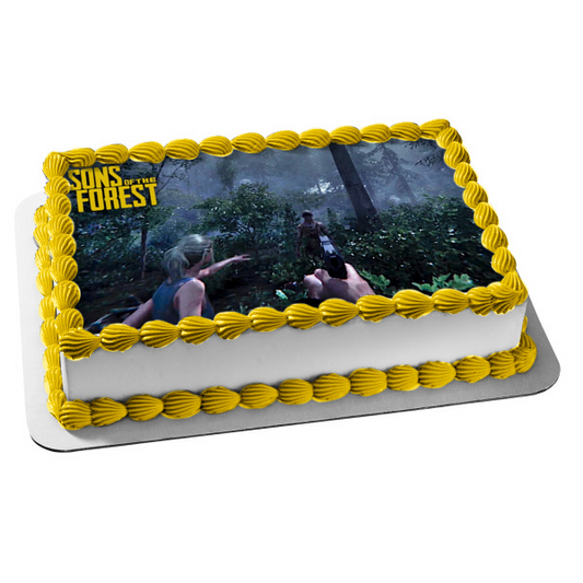 Adorno comestible para tarta con escena del juego Sons of the Forest, imagen ABPID57250 