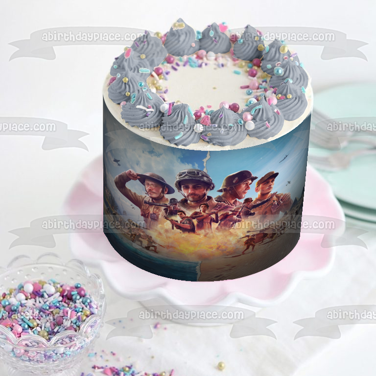 Compañía de Héroes, el teniente mayor Conti Blackmore y el sargento. Adorno comestible para tarta artesanal Imagen ABPID57269 