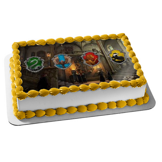 Insignias de la casa del legado de Hogwarts, Gryffindor, Slytherin, Hufflepuff y Ravenclaw, decoración comestible para tarta, imagen ABPID57320
