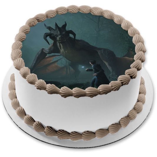 Imagen comestible para decoración de tartas con escena del juego de dinosaurios Hogwarts Legacy ABPID57322 