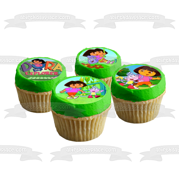 Dora the Explorer Logo Boots and Backpack Edible Cupcake Topper Images ABPID03955