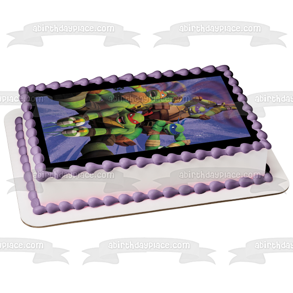 Tmnt In Action Teenage Mutant Ninja Turtles Leonardo Donatello Raphael and Michelangelo Edible Cake Topper Image ABPID57331