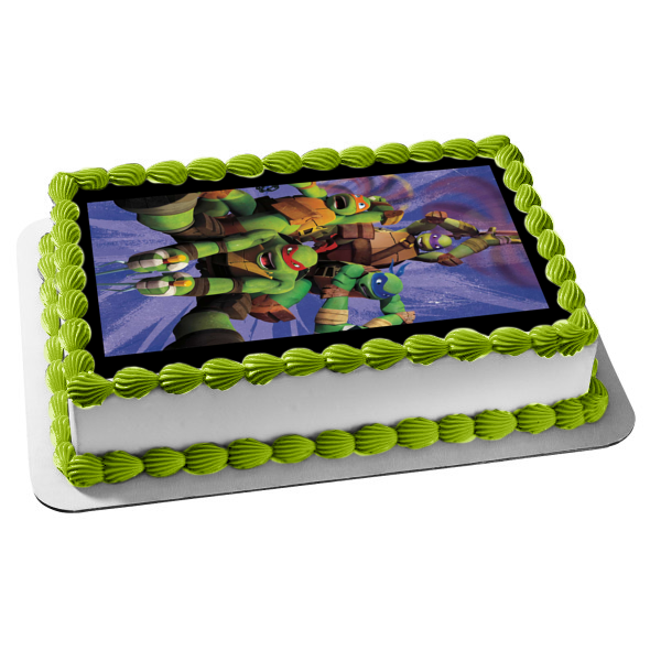 Tmnt In Action Teenage Mutant Ninja Turtles Leonardo Donatello Raphael and Michelangelo Edible Cake Topper Image ABPID57331