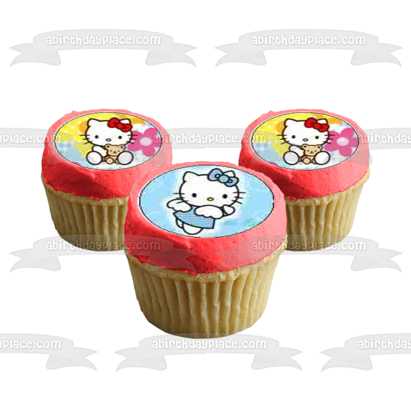 Hello Kitty Fairy Car and Her Teddy Bear Edible Cupcake Topper Images ABPID04107