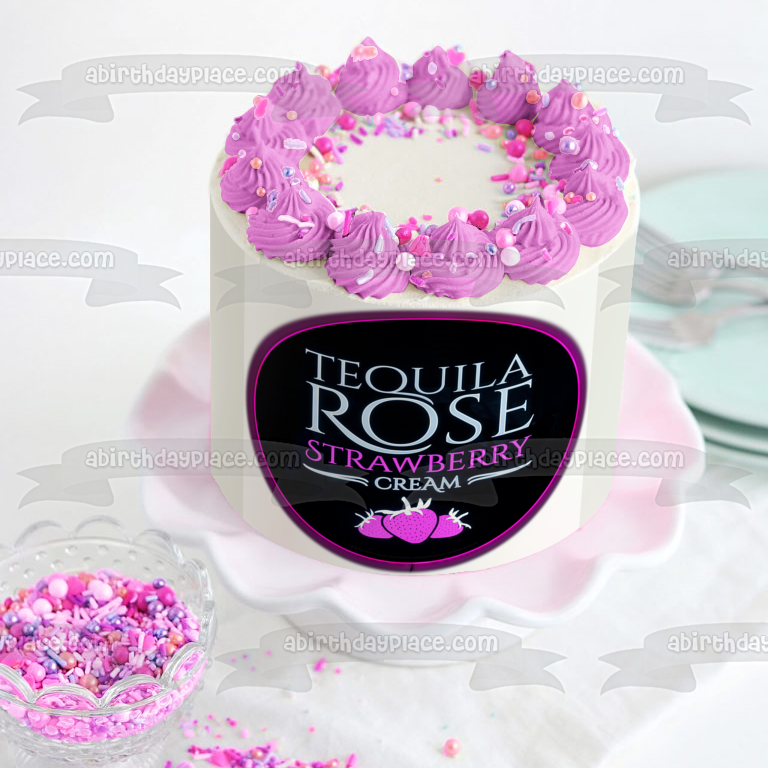 Tequila Rosa Fresa Crema Etiqueta Comestible Cake Topper Imagen ABPID57333 