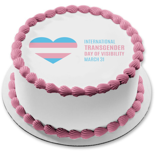 Día Internacional de la Visibilidad Transgénero 31 de marzo y la bandera transgénero Imagen comestible para decoración de tarta ABPID57341 