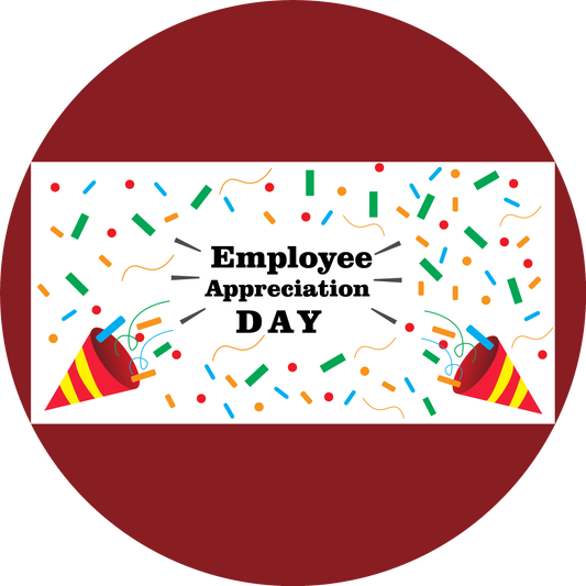 Feliz agradecimiento a los empleados, sombreros de fiesta y confeti, adorno comestible para pastel, imagen ABPID57343 