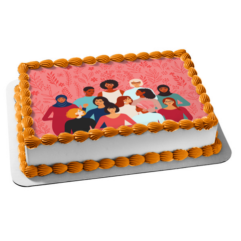 Happy Women's History Month with a Group of Women Edible Cake Topper Image ABPID57339