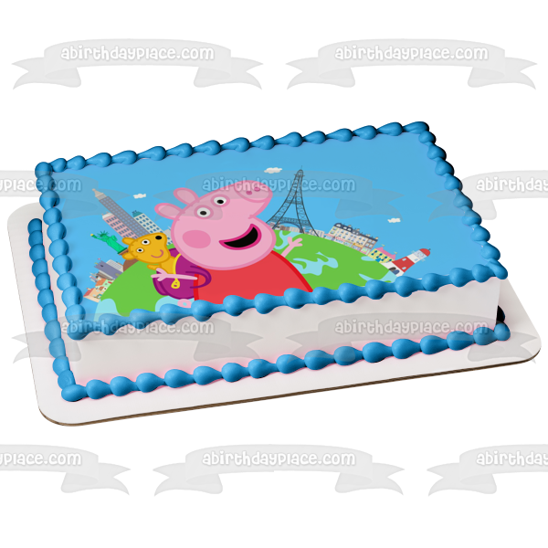 Peppa Pig World Adventures Teddy the Eiffel Tower and Lighthouses Edible Cake Topper Image ABPID57350