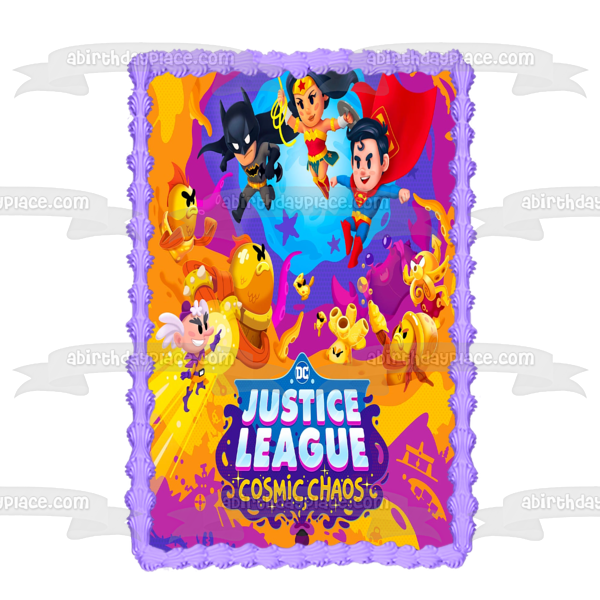 Justice League: Cosmic Chaos Batman Superman and Wonder Woman Edible Cake Topper Image ABPID57367