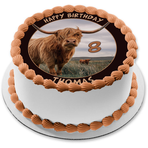 Highland Cow Windblown Edible Cake Topper Image ABPID57438