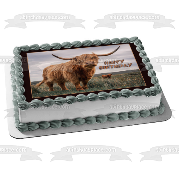 Highland Cow Windblown Edible Cake Topper Image ABPID57438
