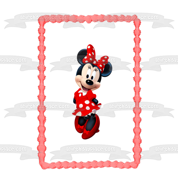 Minnie Mouse Hands Behind Her Back Edible Cake Topper Image ABPID57434