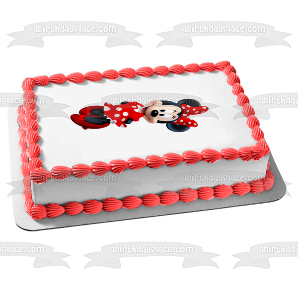 Minnie Mouse Hands Behind Her Back Edible Cake Topper Image ABPID57434