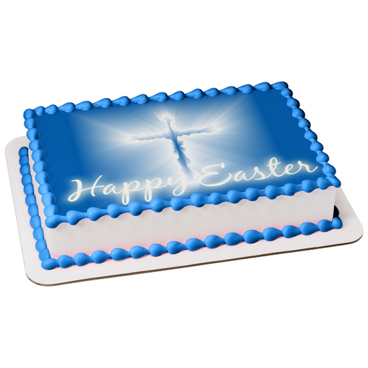 Happy Easter a Cross Edible Cake Topper Image ABPID57443