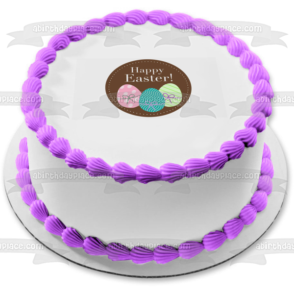 Happy Easter Colorful Easter Eggs Edible Cake Topper Image ABPID57460