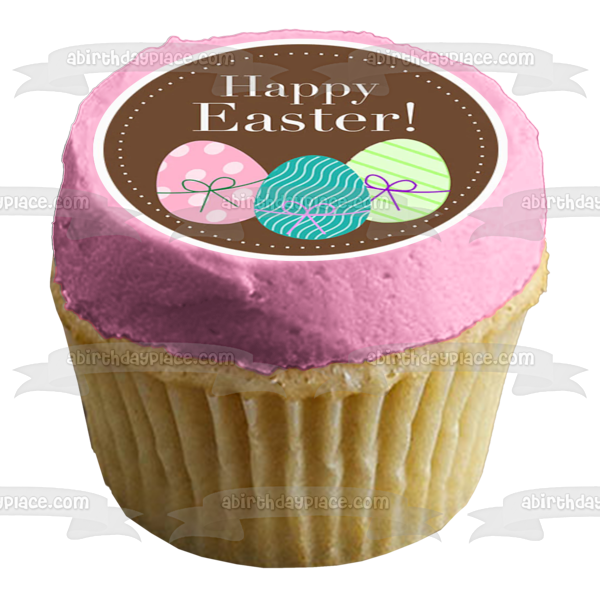 Happy Easter Colorful Easter Eggs Edible Cake Topper Image ABPID57460