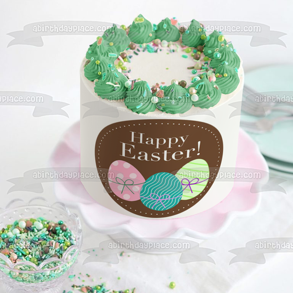 Happy Easter Colorful Easter Eggs Edible Cake Topper Image ABPID57460