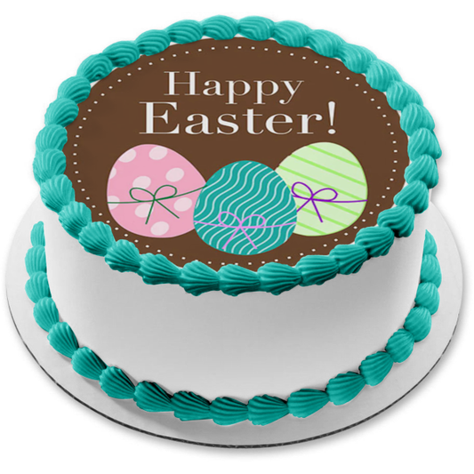 Happy Easter Colorful Easter Eggs Edible Cake Topper Image ABPID57460