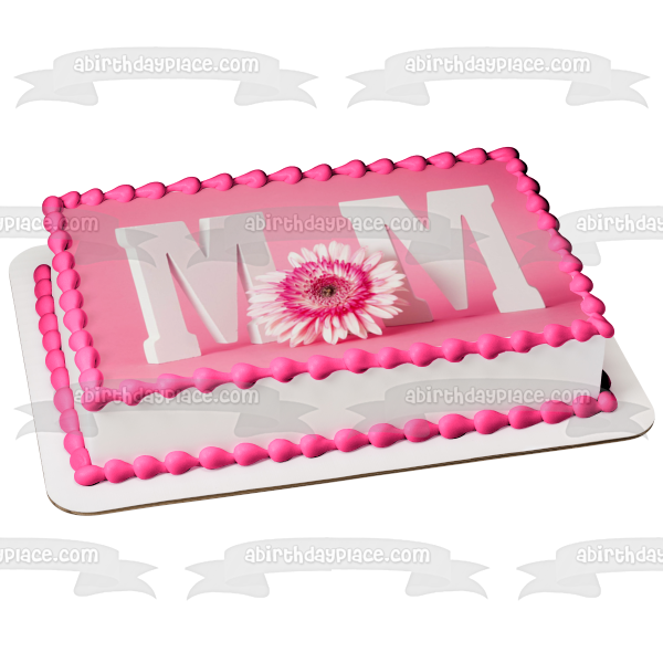 Happy Mother's Day Pink Flower Edible Cake Topper Image ABPID57446