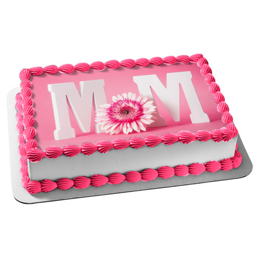 Happy Mother's Day Pink Flower Edible Cake Topper Image ABPID57446